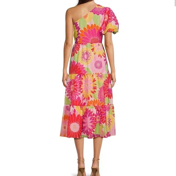 J.Marie Leilani One Shoulder Short Puffed Sleeve Tiered Midi DressFrom J.Marie, - Picture 9 of 13